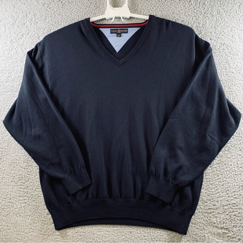 Tommy‎ Hilfiger Golf Sweater Men's Long Sleeve V Neck Pullover Cotton Navy XXL
